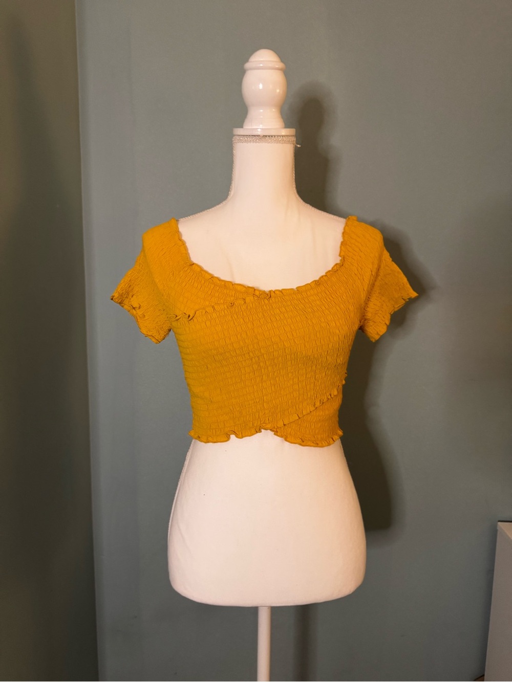Ambiance Mustard Ribbed Smocked Crop Top